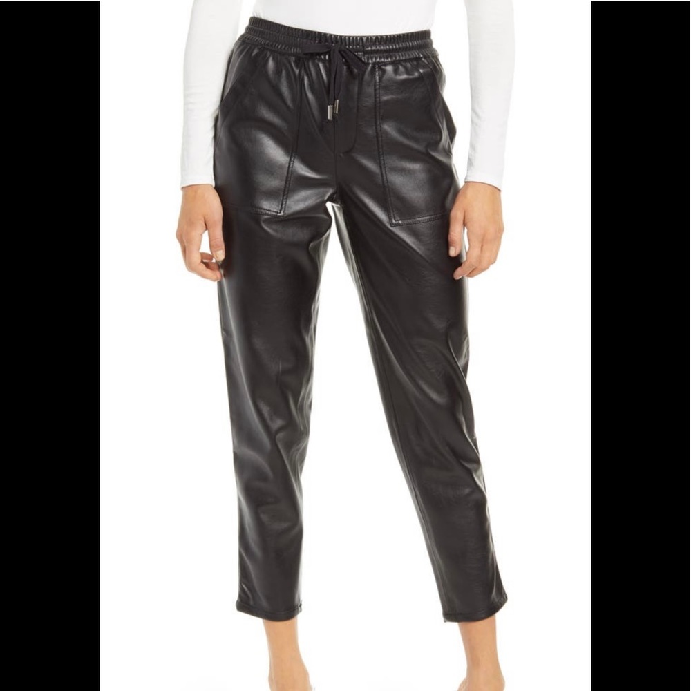 Black faux leather pants